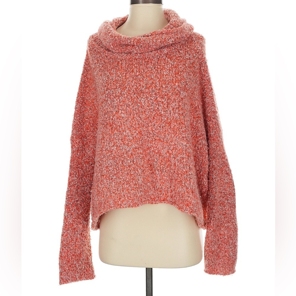 Free People Oversized Cozy Cowl Neck Sweater in Coral / Red